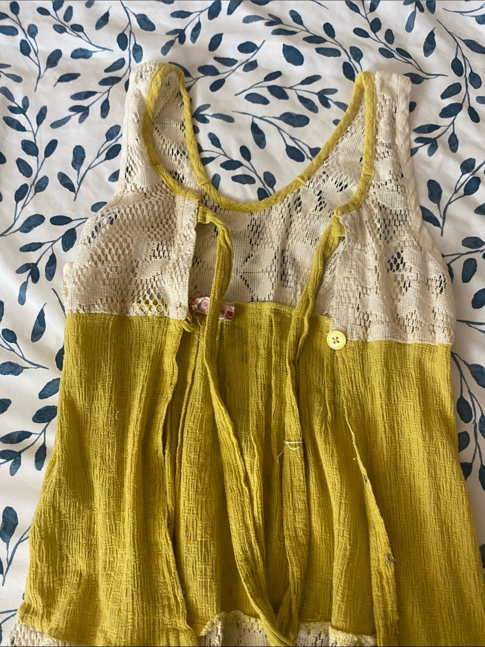 Free People Chartreuse & Cream Lace-Panel Camisole - Picture 3 of 4